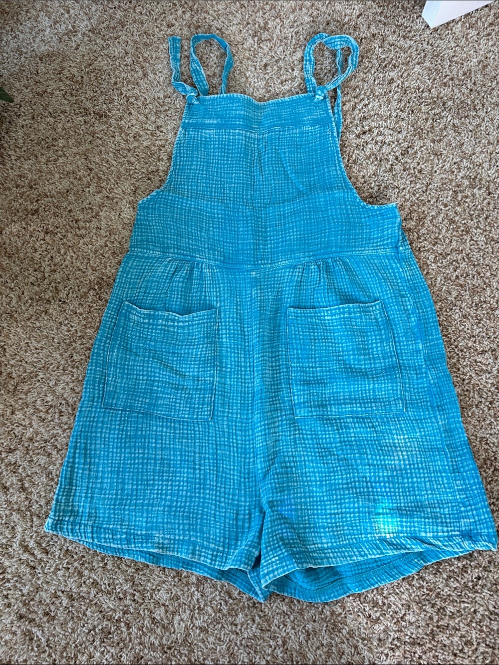 Zenana NWOT size Large Turquoise Blue Gauze Tie-Strap Short Overalls/Romper